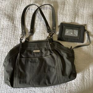 Baggalini sage green canvas shoulder bag